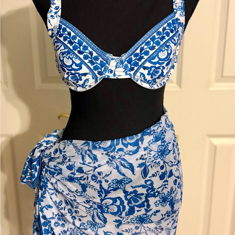 Blue and White Floral Bikini Set